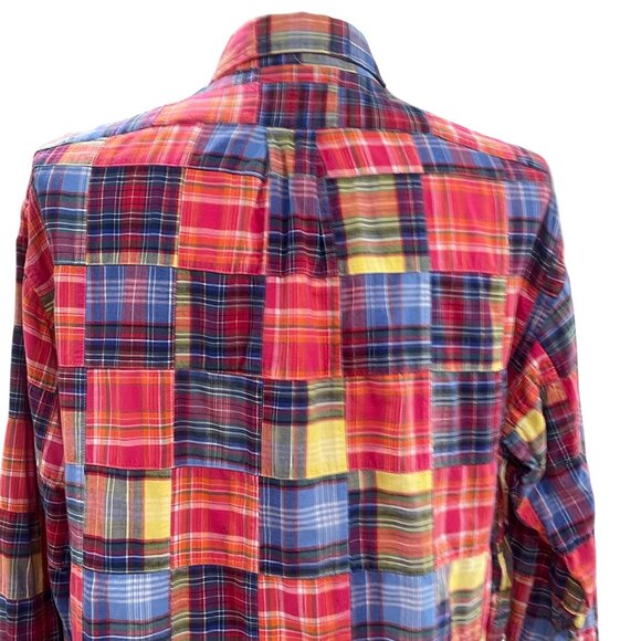 Ralph Lauren Madras Plaid Shirt Classic Fit Patchwork Coastal Summer L - Picture 10 of 10